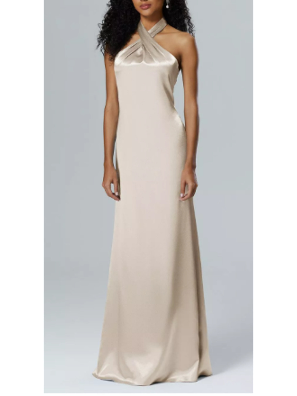 AW BRIDAL 2 XS champagne Serena satin formal bridesmaid maxi dress NEW 0B3